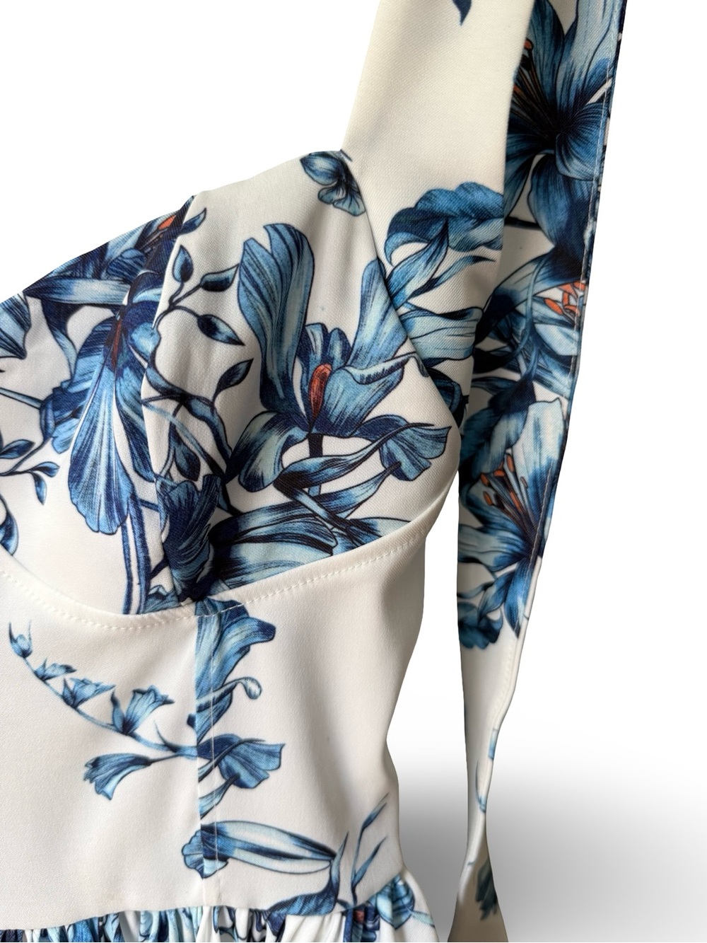 ZARA Blue and White Floral Tie-Shoulder Mini Dress - Sweetheart Bustier [Size S]